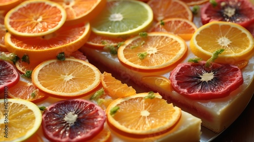 Citrus Fruit Pizza: Colorful Arrangements Of Sliced Oranges And Limes On A Cake photo