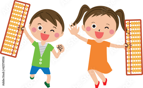 ポップな子供　そろばんの習い事　男の子女の子