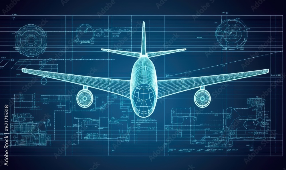 Infographic Blueprint Displays The Precise Technical Details Of A Plane infographic-blueprint-displays-the-precise-technical-details-of-a-plane
