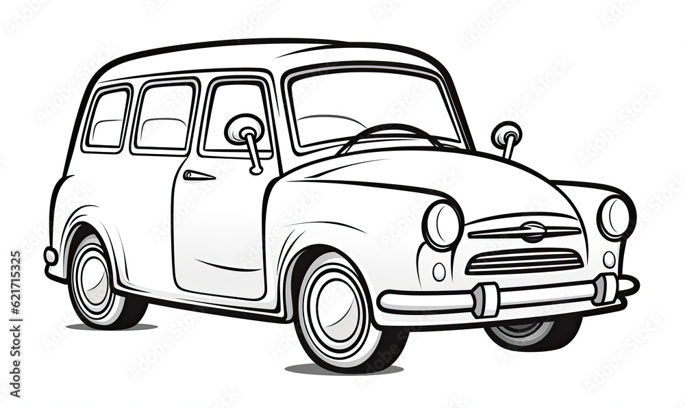 Print out the line art of the cartoon car for coloring