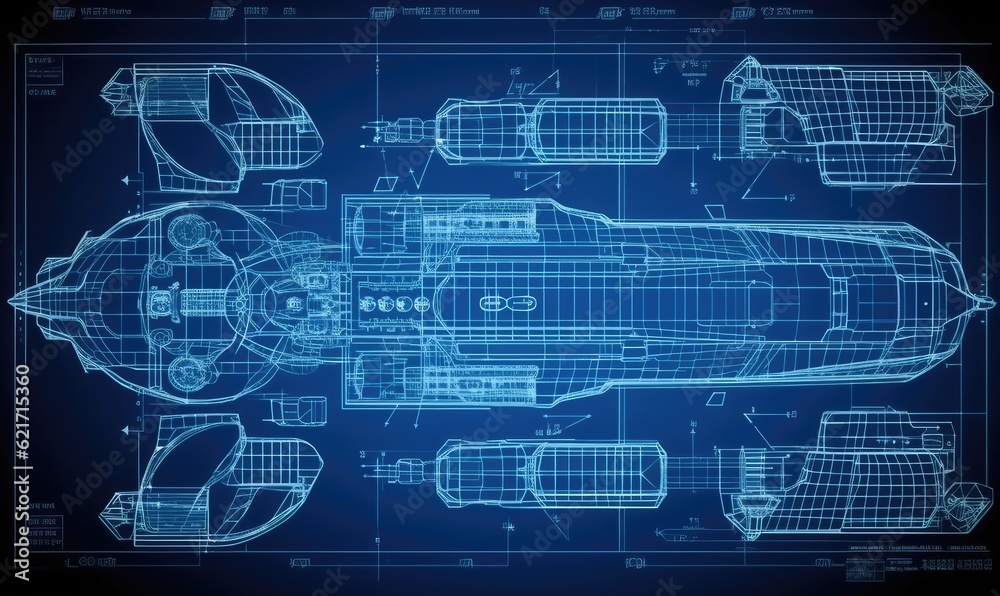 The blueprint of the spacecraft showcases the intricate design of its life support and communication modules. Creating using generative AI tools