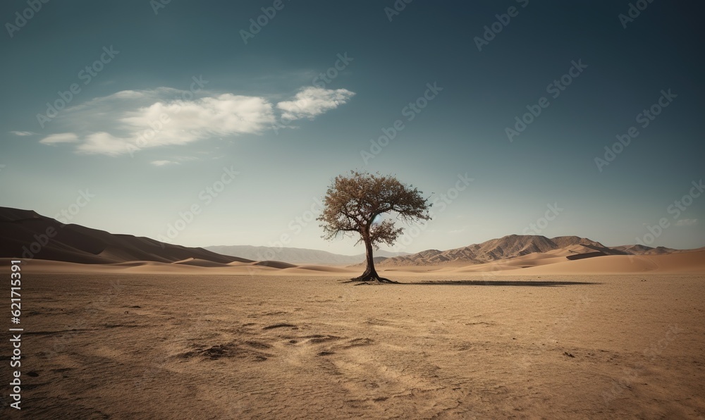 A lonely tree bravely endures the arid wilderness.