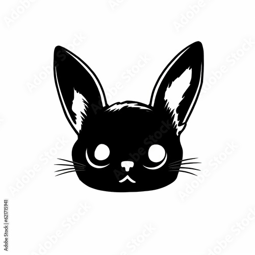 Cute Black Rabbit Face Poster In Unique Yokai Illustration Style photo