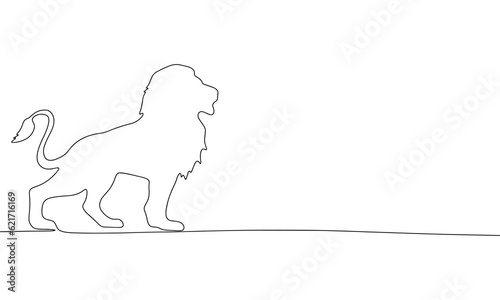Lion silhouette vector. One line continuous vector line art outline illustration. Isolated on white background.