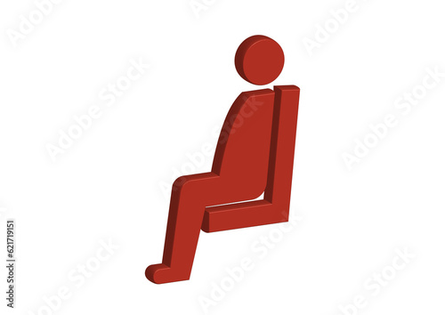 左向きで椅子に座っている赤い座席マークの3Dイラスト