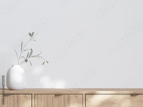 3D rendering minimal style living room with wooden floor ,white wall,chair,wooden sideboard  mockup and copy space