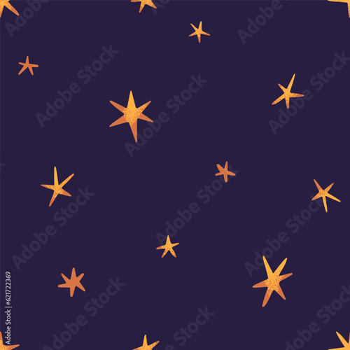 Stars on night sky, seamless pattern. Starry endless background, repeating pr...