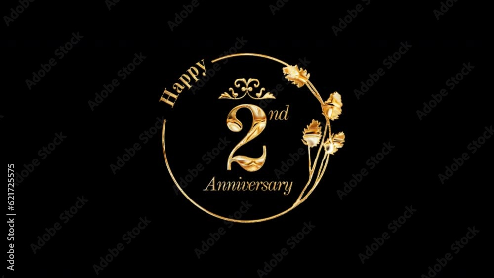 Happy 2nd Anniversary Greetings in Gold Style, Anniversary Greetings with alpha channel Happy 2nd Anniversary Greetings in Gold Style, Anniversary Greetings with alpha channel