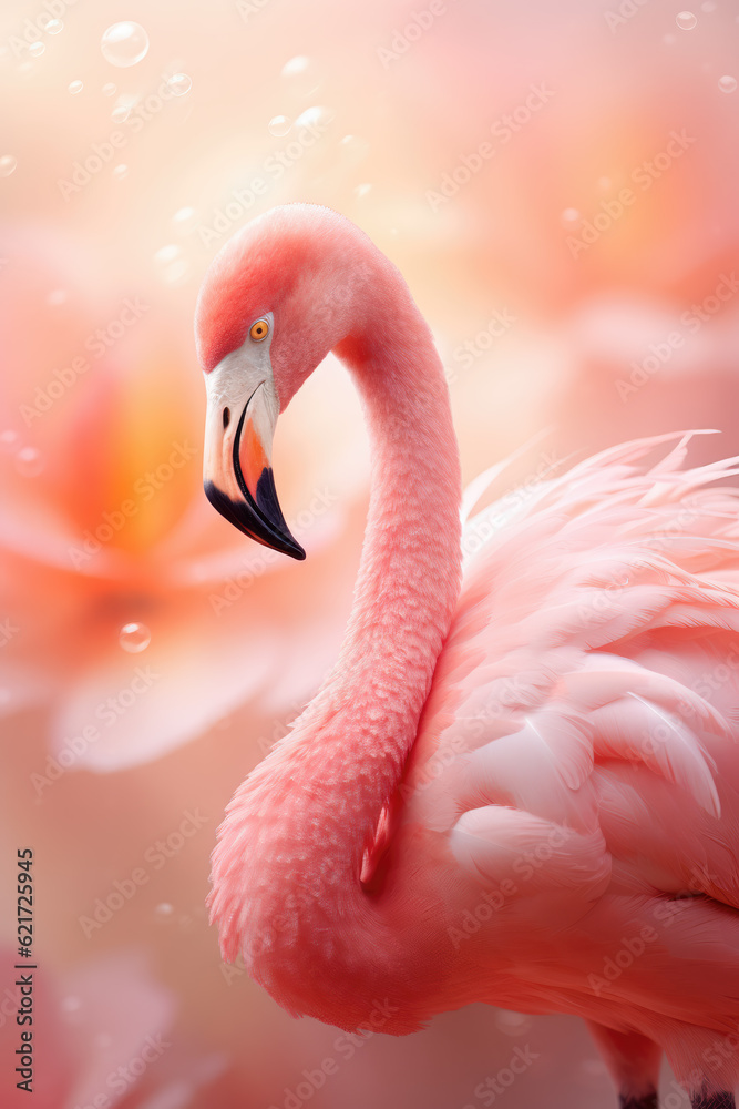 Naklejka premium Beautiful Pink Flamingo Portrait, Soft Focus