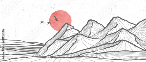 Obraz na plátne Mountain line art illustration