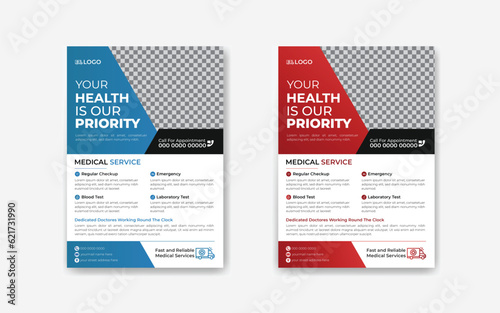 Corporate business flyer template design set with orange, Medical flayer Design Template Healthcare and Medical pharmacy flyer and brochure template design