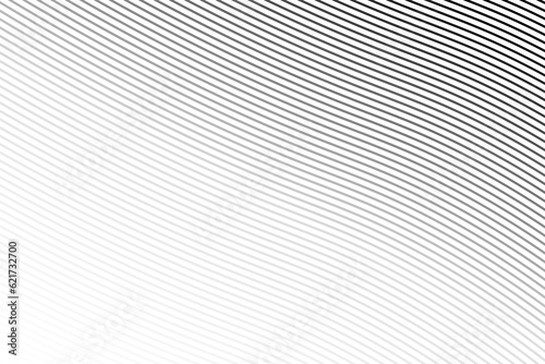 Diagonal lines halftone effect. Abstract black and white background with curve lines and waves.