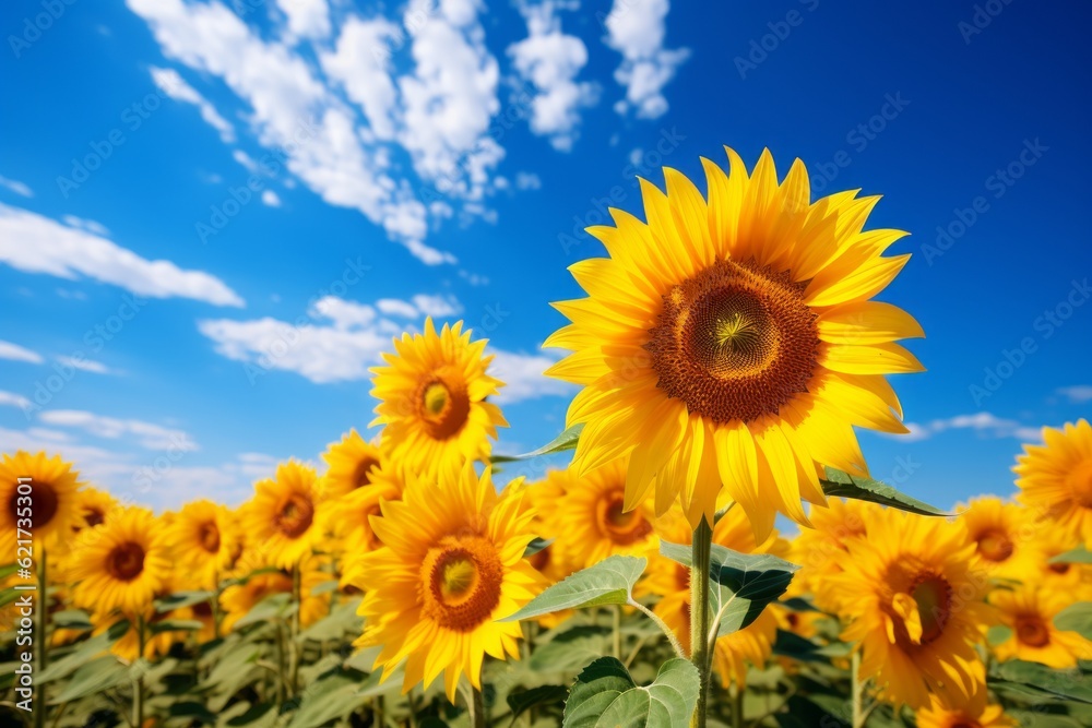 Fields Of Sunflowers Under Clear Sky, Generative AI Fields Of Sunflowers Under Clear Sky, Generative AI