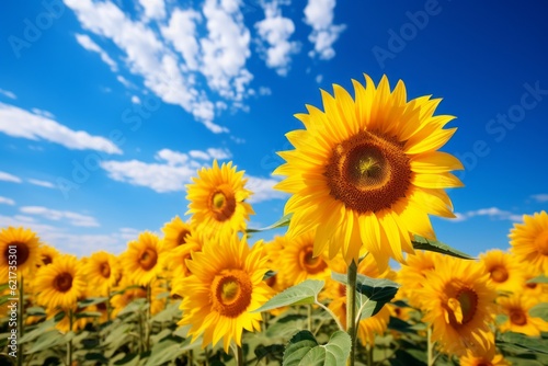 Fields Of Sunflowers Under Clear Sky  Generative AI 