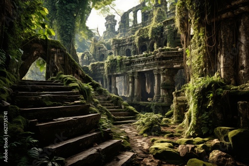 Ancient Ruins In A Jungle  Generative AI
