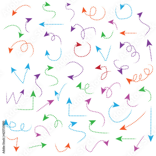 Collection of bright bidirectional arrows. Gradient multicolored arrows on white background. Vector cartoon illustration.