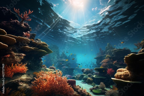 Coral Reef Teeming With Marine Life, Generative AI