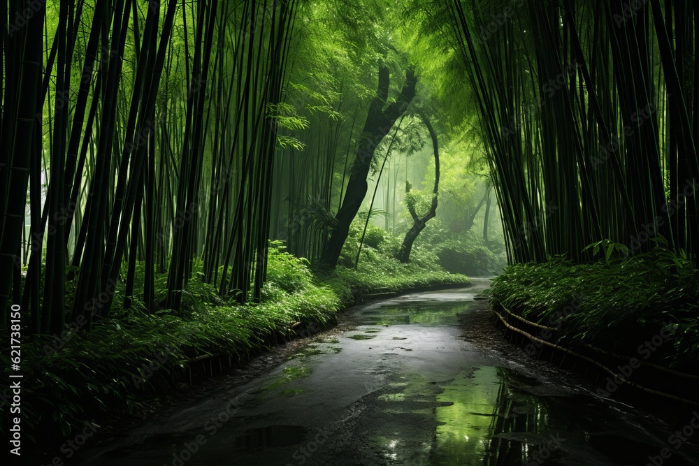 Dense Bamboo Forest, Generative AI Dense Bamboo Forest, Generative AI