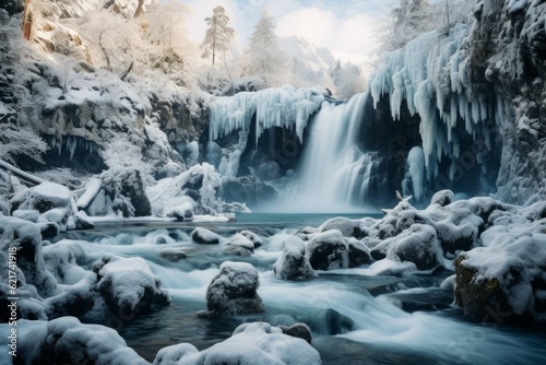Frozen Waterfall During Winter, Generative AI
