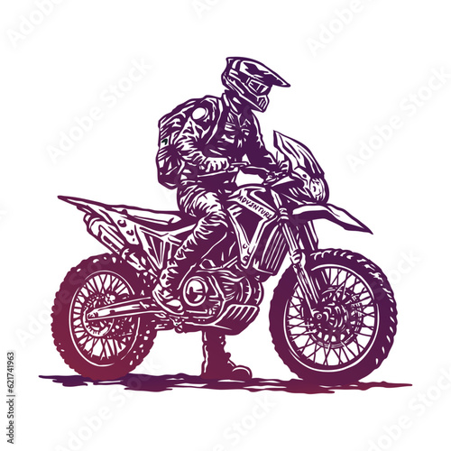 Adventure biker sport dual purpose motorcycle vintage style illustration