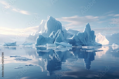 Icebergs Floating In A Glacial, Generative AI