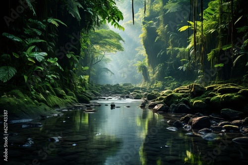 Lush Green Rainforest, Generative AI © ManusiaIkan