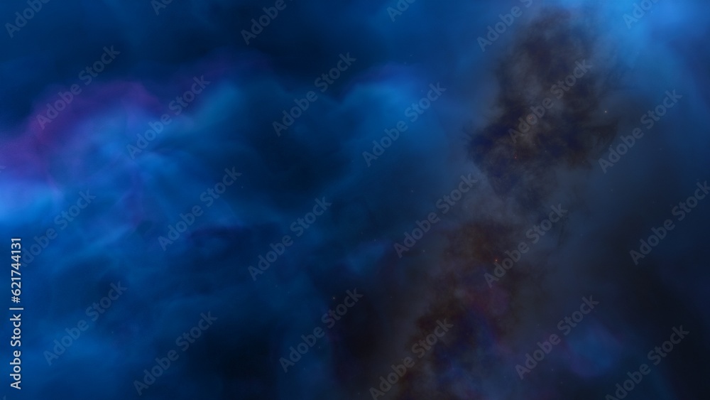 Cosmic background with a blue purple nebula and stars
