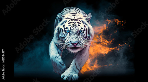 Closeup portrait of a majestic white tiger