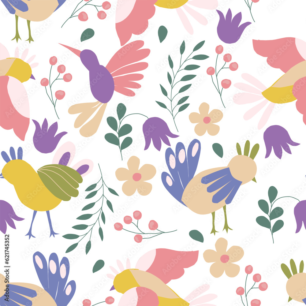 Colorful Tropical Bird Hand Drawn Seamless Pattern Colorful Tropical Bird Hand Drawn Seamless Pattern