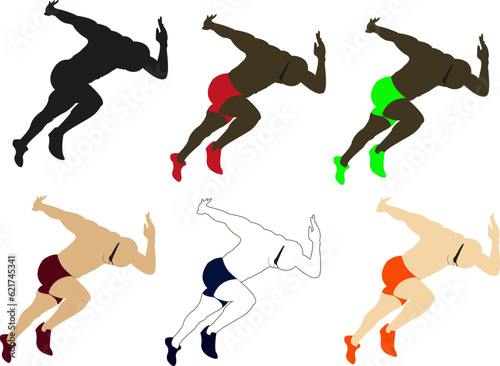 Set of running people, isolated vector silhouettes. Vector athlet runners. Running man vector illustration. Runners, athletes, athletic men. Sports training isolated design elements.