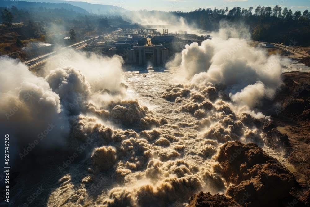 Fototapeta premium Harrowing scenes of large river floods and devastating floods.