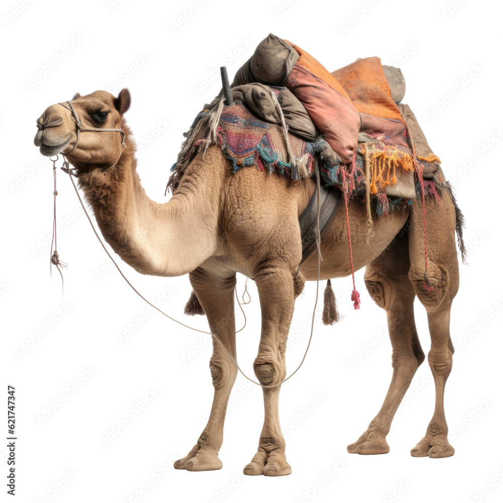 camel in the desert isolated on transparent background cutout Stock