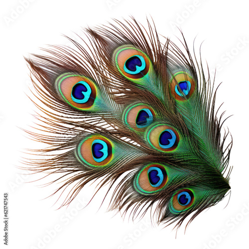 peacock feather isolated on transparent background cutout