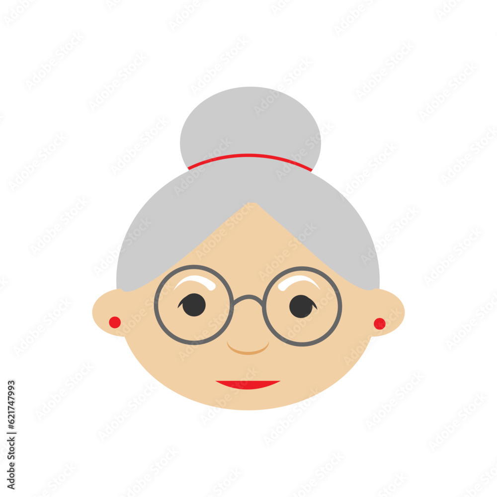 cute grandmother head avatar character