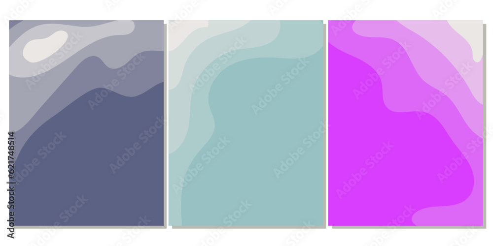 Vector set of templates for posts on social networks with an abstract composition of organic forms of the earth levels in a modern minimalist collage style for your decoration. Blue