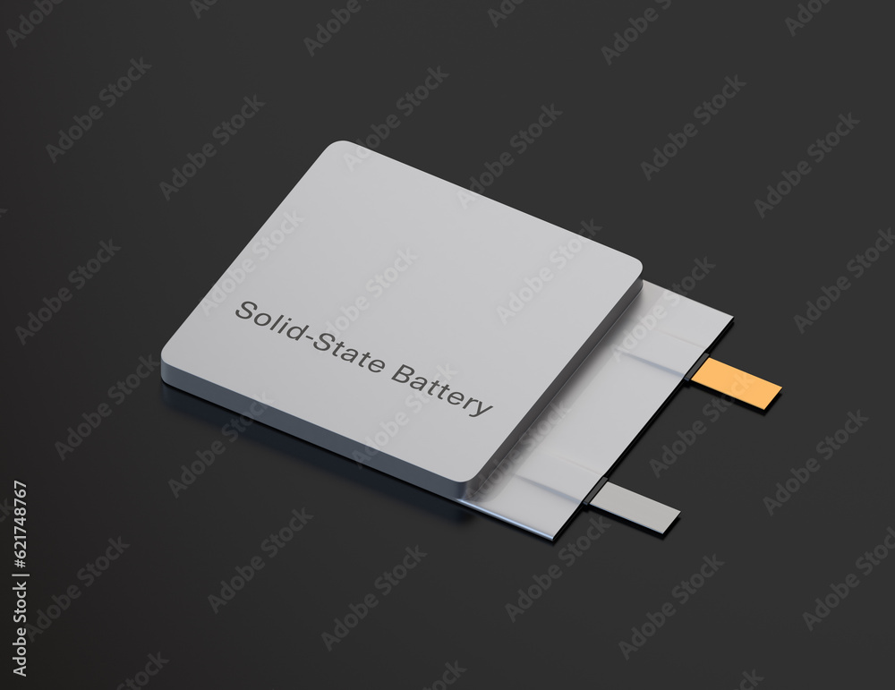 Single SolidState Battery cell unit with sample QR code on black