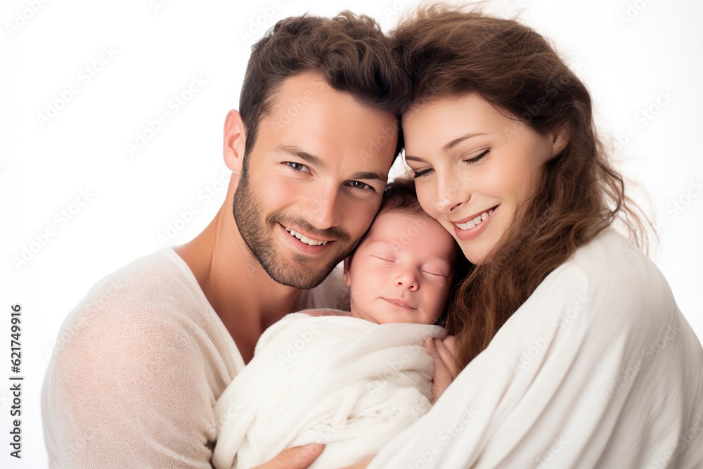 Both the mother and father lovingly cradle their newborn baby Both the mother and father lovingly cradle their newborn baby
