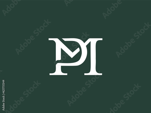 Letter PM or MP serif font typography logo with classic modern style for signature symbol, personal brand, wedding monogram, etc.