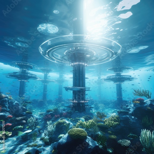 Futuristic power plant of the future in the ocean, water energy © YouraPechkin