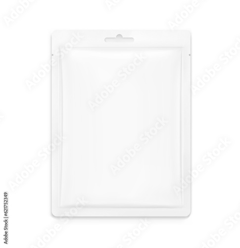 High realistic clean pouch bag mockup. Vector illustration isolated on white background. Front view. Can be use for template your design, presentation, promo, ad. EPS10.	