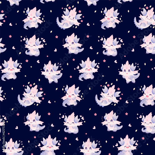 Children s seamless pattern with cute dragon. For designing greeting cards, invitations, notebooks, wrapping paper, or pattern on various children s clothing items such as t-shirts