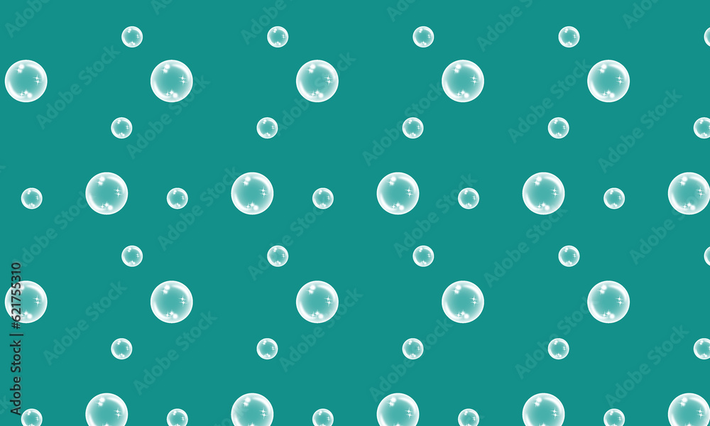 Seamless pattern with lemonade bubbles, soap bubbles on green background
