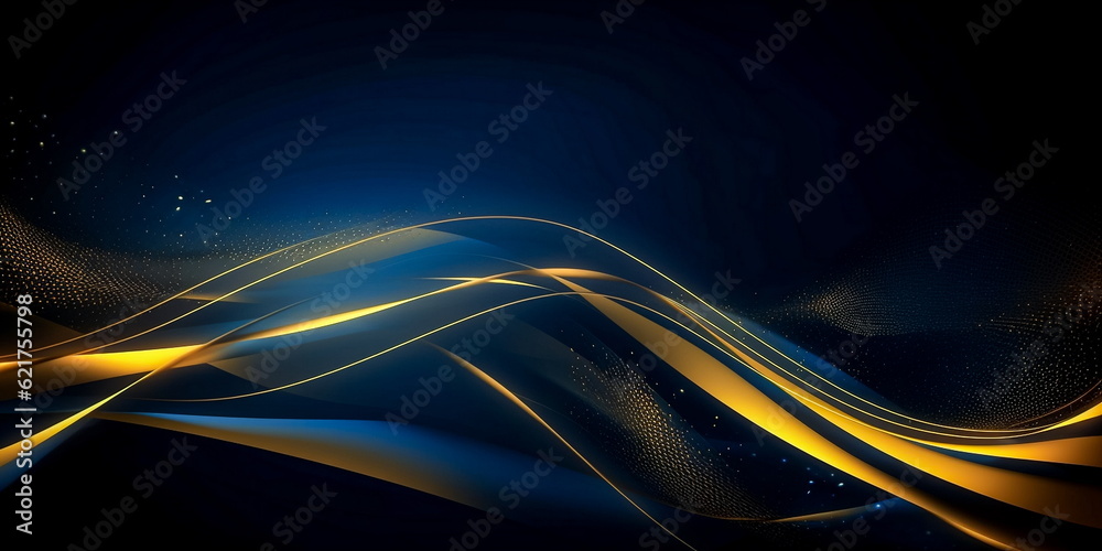 Naklejka premium Dark blue background with golden lines. Luxury abstract background.