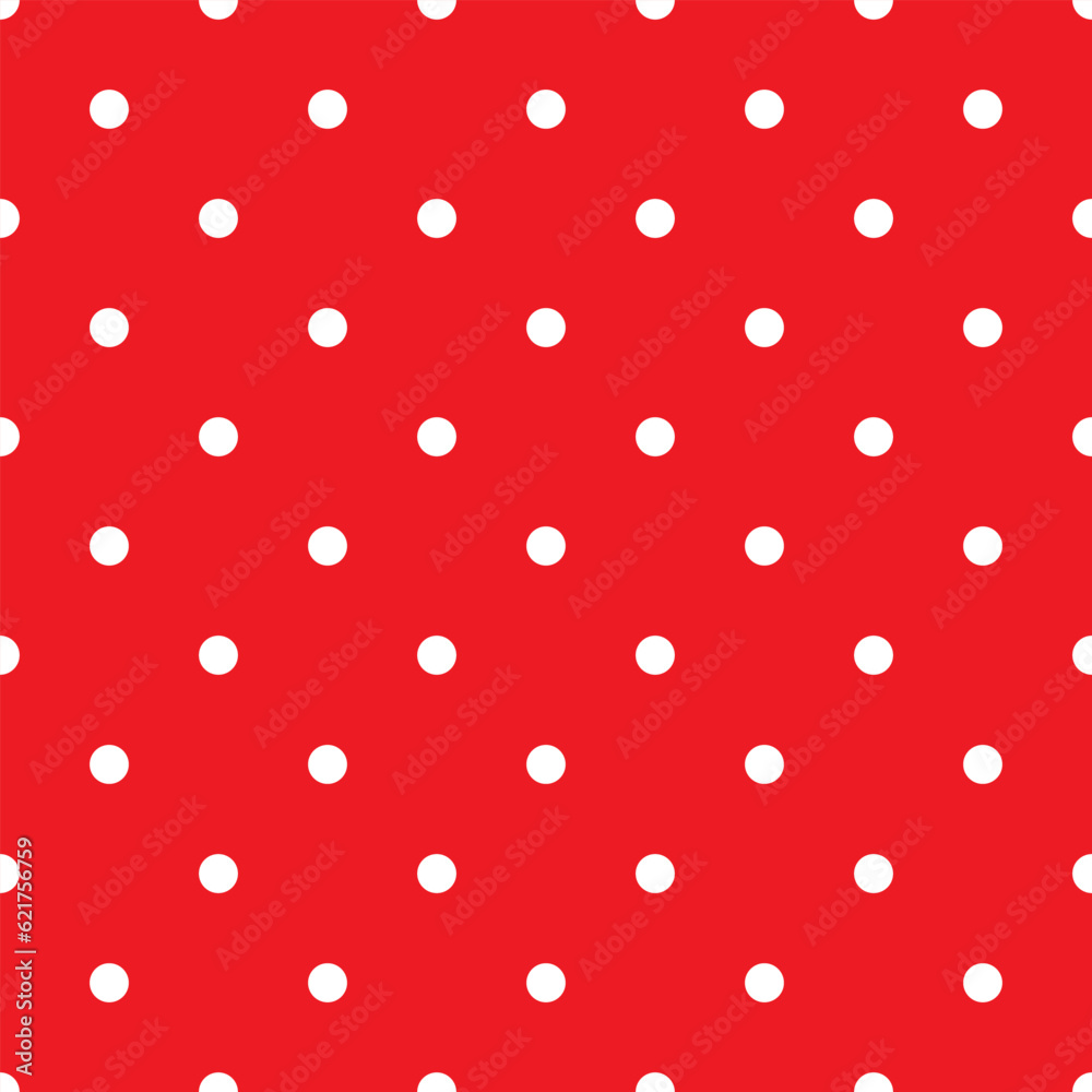 Red polka dot seamless pattern - retro texture for christmas background, blogs, www, scrapbooks, party or baby shower invitations and wedding cards. White polka dots on red background.