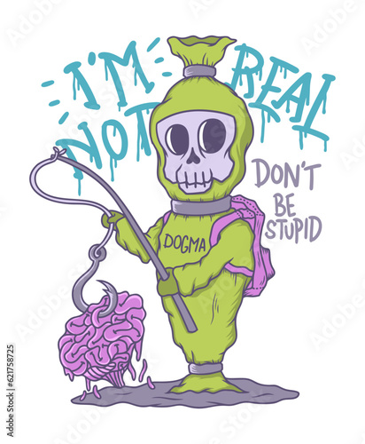 Ghost fisher doodle hand drawn illustration vector design