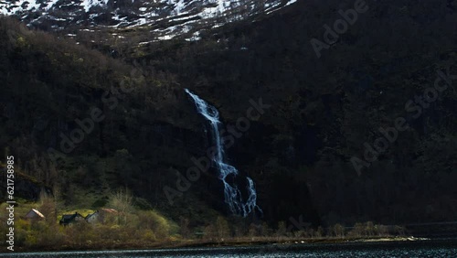 Slow motion shot of the Steindalsfossen waterfall  (The Steindal waterfall)  photo