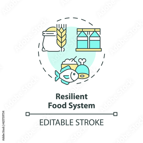 Editable resilient food system icon representing heatflation concept, isolated vector, global warming solutions linear illustration.