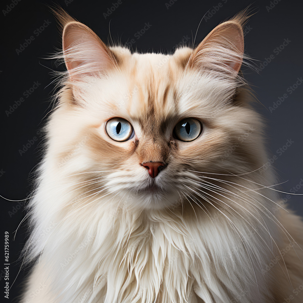 A Birman cat (Felis catus) with beautiful dichromatic eyes.