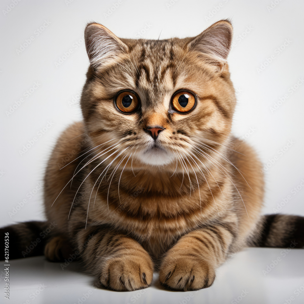 A Scottish Fold cat (Felis catus) with charming dichromatic eyes.