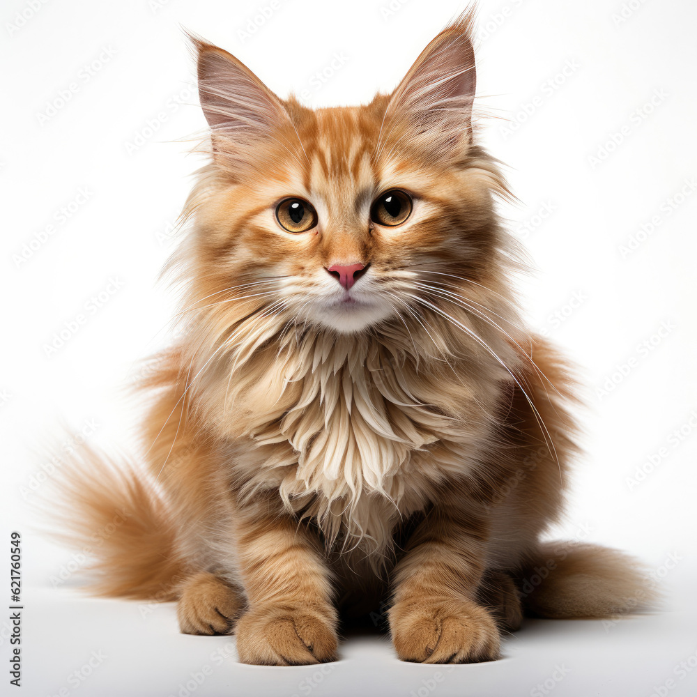 A content Siberian Forest Cat kitten (Felis catus) sitting pretty with a serene expression.